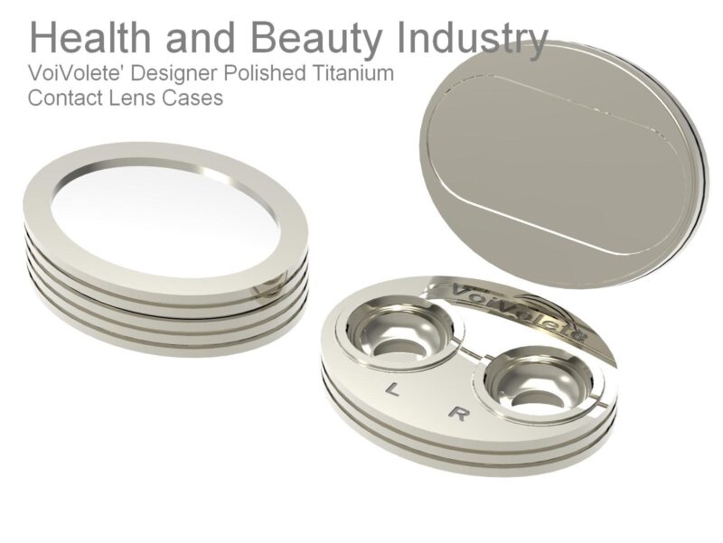 Health and beauty products design and engineering by Evocativo. Custom luxury titanium contact lens cases uses magnet technology.