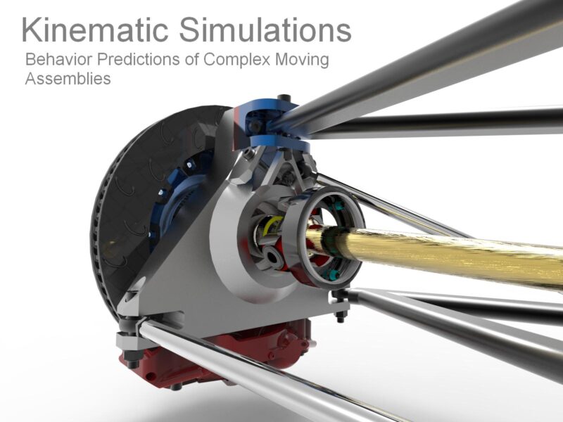 Kinematic simulations using 3D CAD design and engineering by Evocativo. Predicting behavior of complex moving assemblies.
