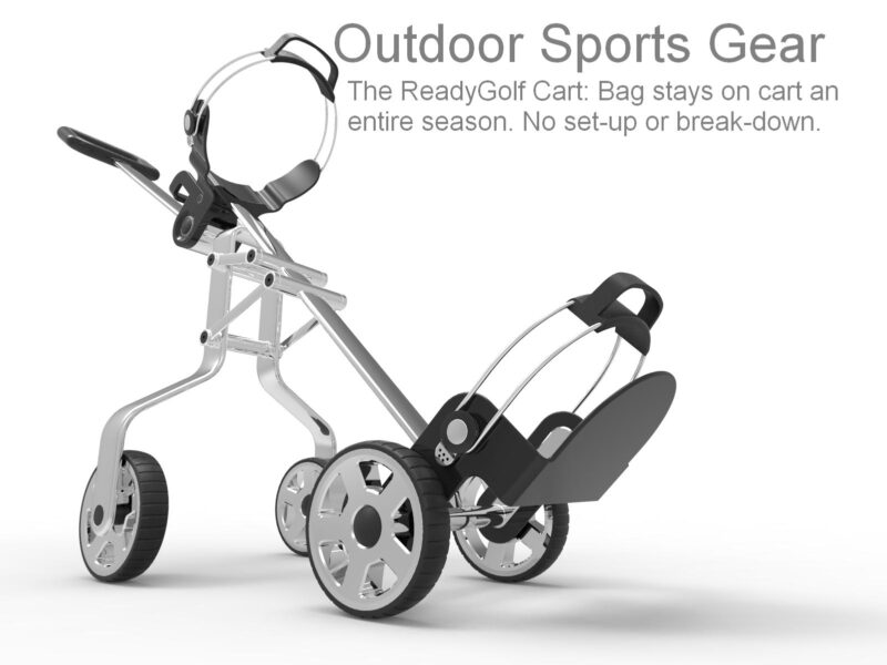 Outdoor sports gear design and engineering. A golf cart where the bag stays attached all season. No set up or breakdown.